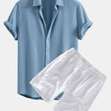 Ensemble Améline — chemise gaufrée & short à cordon en lin et coton