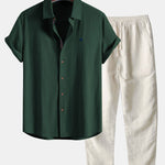 Ensemble — chemise en lin à manches courtes & pantalon en lin à jambe droite