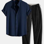 Ensemble — chemise côtelée à col officier coupe ajustée & pantalon à taille élastique