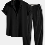Ensemble — chemise côtelée coupe ajustée & pantalon à jambe droite et taille élastique