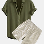 Ensemble Améline — chemise gaufrée & short à cordon en lin et coton