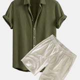 Ensemble Améline — chemise gaufrée & short à cordon en lin et coton