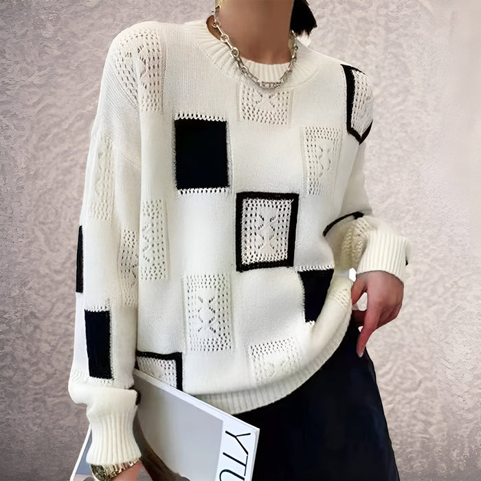 Lydie | Pull ample en maille à carreaux ajourés