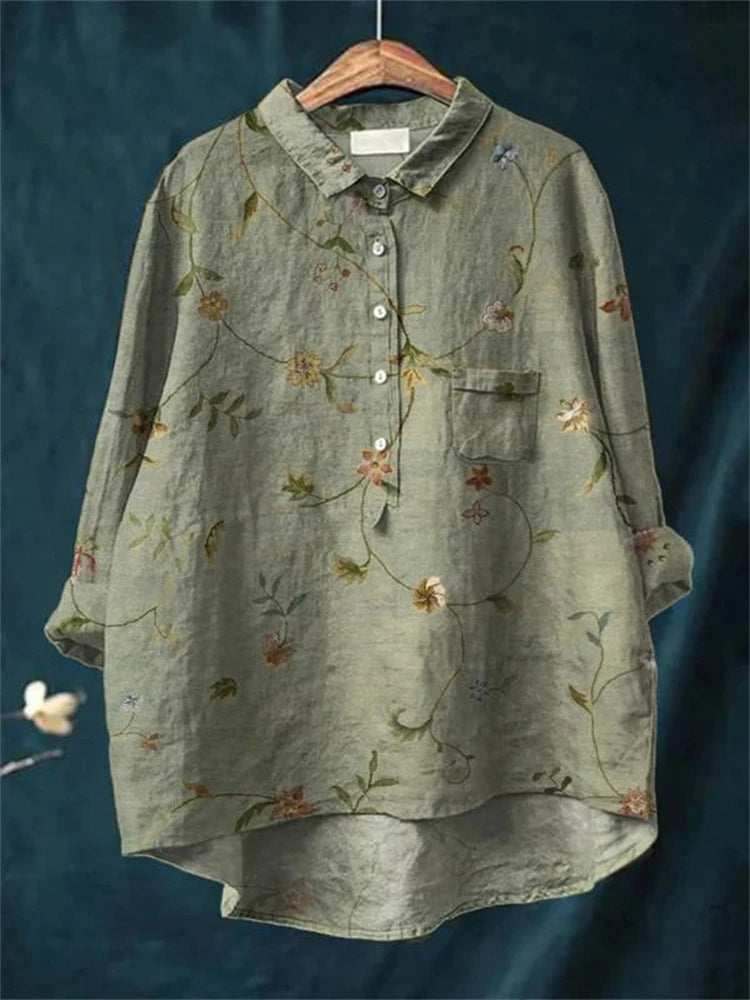 Mélodie | Blouse vintage à imprimé romantique Vert, photo studio