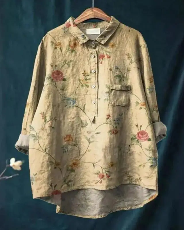 Mélodie | Blouse vintage à imprimé romantique Marron, photo studio