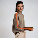 Éva | Pull ample à col roulé et rayure contrastée
