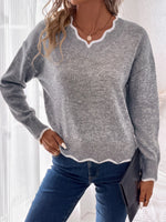 Arlette | Pull en maille à col V et bordure ondulée