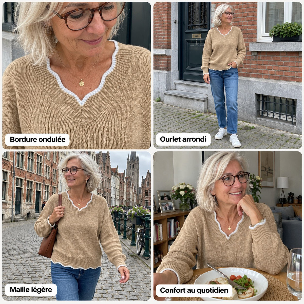 Arlette | Pull en maille à col V et bordure ondulée