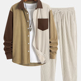 Ensemble Améline — chemise patchwork en velours côtelé & pantalon en velours côtelé à jambe droite