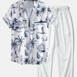 Ensemble — chemise à imprimé nautique & pantalon texturé froissé à jambe droite