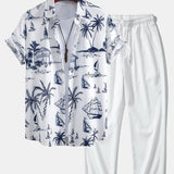Ensemble — chemise à imprimé nautique & pantalon texturé froissé à jambe droite
