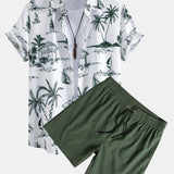 Ensemble — chemise à imprimé nautique & short de bain uni à cordon