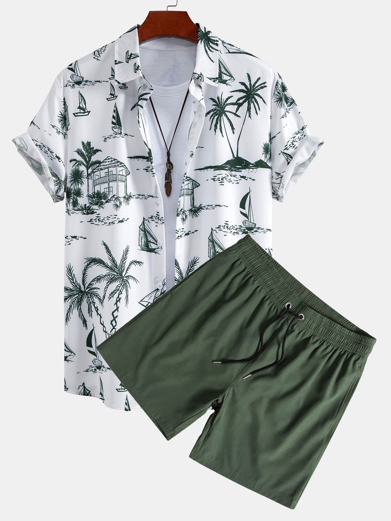 Ensemble — chemise à imprimé nautique & short de bain uni à cordon