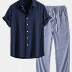 Ensemble Capucine — chemise en lin et viscose & pantalon en lin rayé à jambe droite