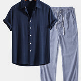 Ensemble Capucine — chemise en lin et viscose & pantalon en lin rayé à jambe droite