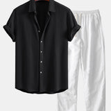 Ensemble Capucine — chemise gaufrée & pantalon en lin à jambe droite