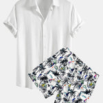 Ensemble — chemise en lin et viscose & short de bain à imprimé palmiers et voiliers