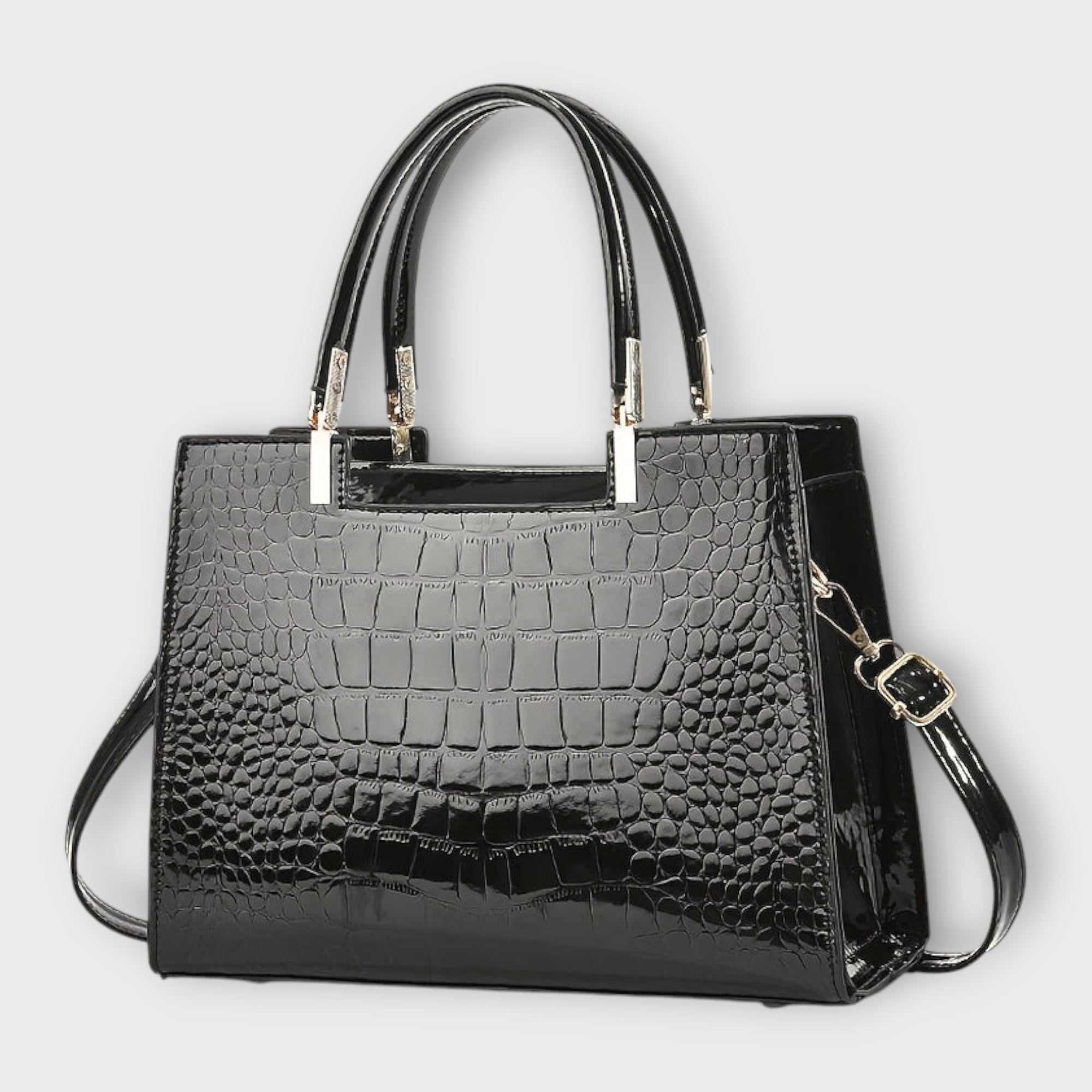 Emilie — Sac à main en cuir crocodile brillant