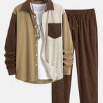 Ensemble Améline — chemise patchwork en velours côtelé & pantalon en velours côtelé à jambe droite