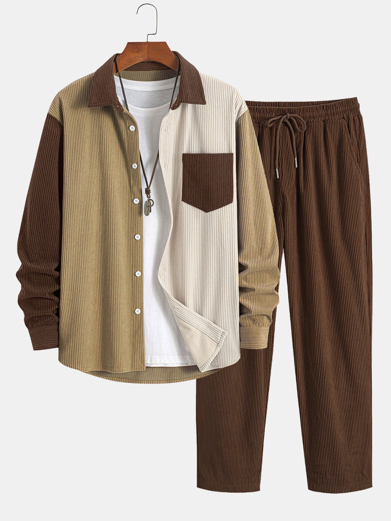 Ensemble Améline — chemise patchwork en velours côtelé & pantalon en velours côtelé à jambe droite