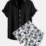 Ensemble — chemise en lin et viscose & short de bain à imprimé palmiers et voiliers