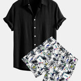 Ensemble — chemise en lin et viscose & short de bain à imprimé palmiers et voiliers