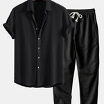 Ensemble Capucine — chemise gaufrée & pantalon en lin à jambe droite
