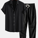 Ensemble Capucine — chemise gaufrée & pantalon en lin à jambe droite