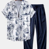 Ensemble — chemise à imprimé nautique & pantalon texturé froissé à jambe droite