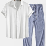 Ensemble Capucine — chemise en lin et viscose & pantalon en lin rayé à jambe droite