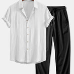 Ensemble — chemise texturée froissée & pantalon texturé froissé à jambe droite