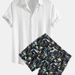 Ensemble — chemise en lin et viscose & short de bain à imprimé palmiers et voiliers