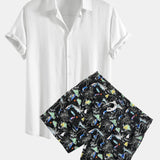 Ensemble — chemise en lin et viscose & short de bain à imprimé palmiers et voiliers