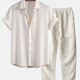 Ensemble Capucine — chemise gaufrée & pantalon en lin à jambe droite