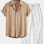 Ensemble — chemise texturée froissée & pantalon texturé froissé à jambe droite