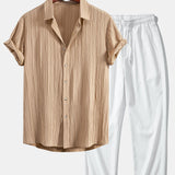 Ensemble — chemise texturée froissée & pantalon texturé froissé à jambe droite