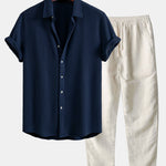 Ensemble Capucine — chemise gaufrée & pantalon en lin à jambe droite