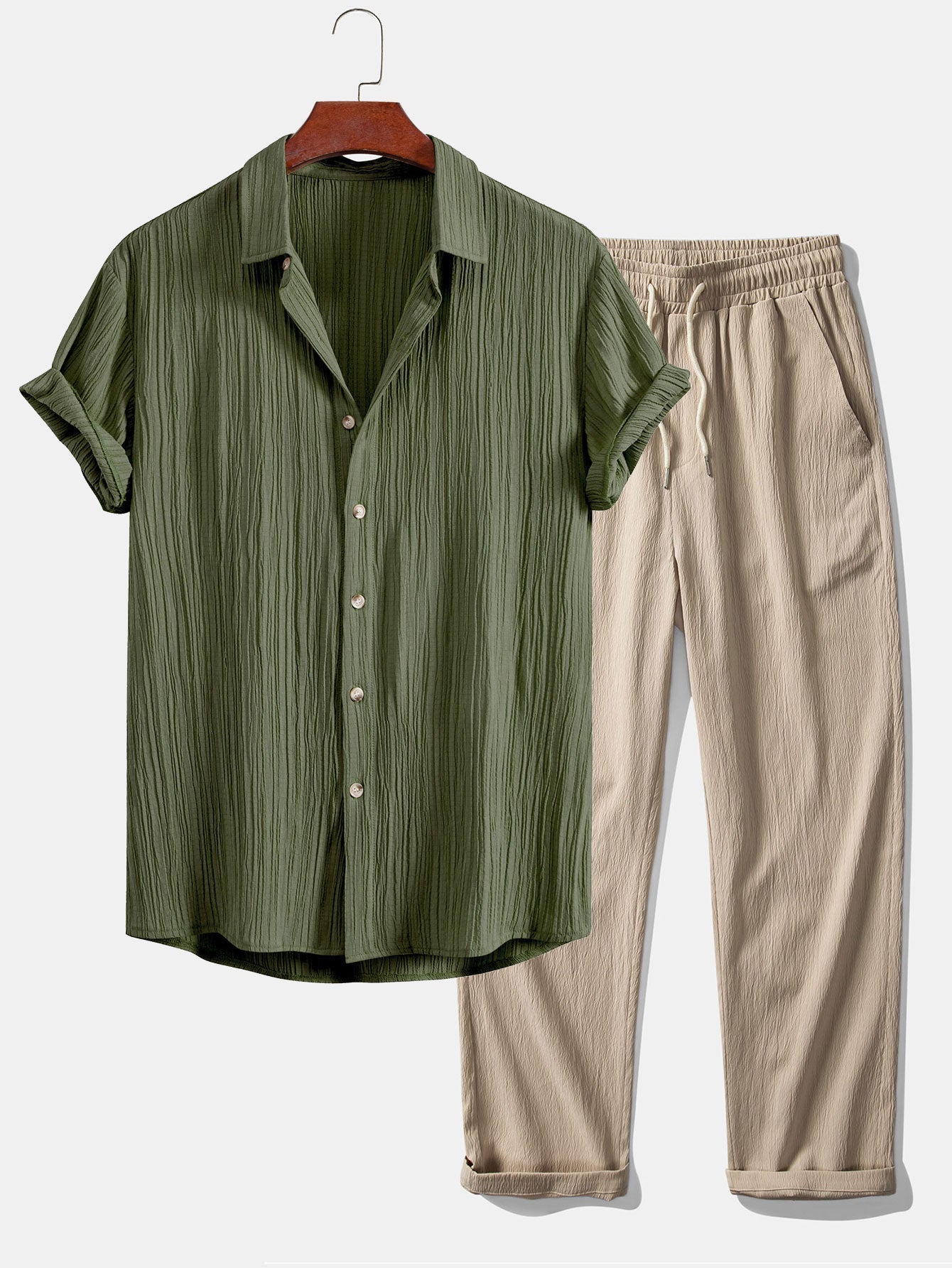 Ensemble — chemise texturée froissée & pantalon texturé froissé à jambe droite