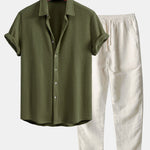 Ensemble Capucine — chemise gaufrée & pantalon en lin à jambe droite