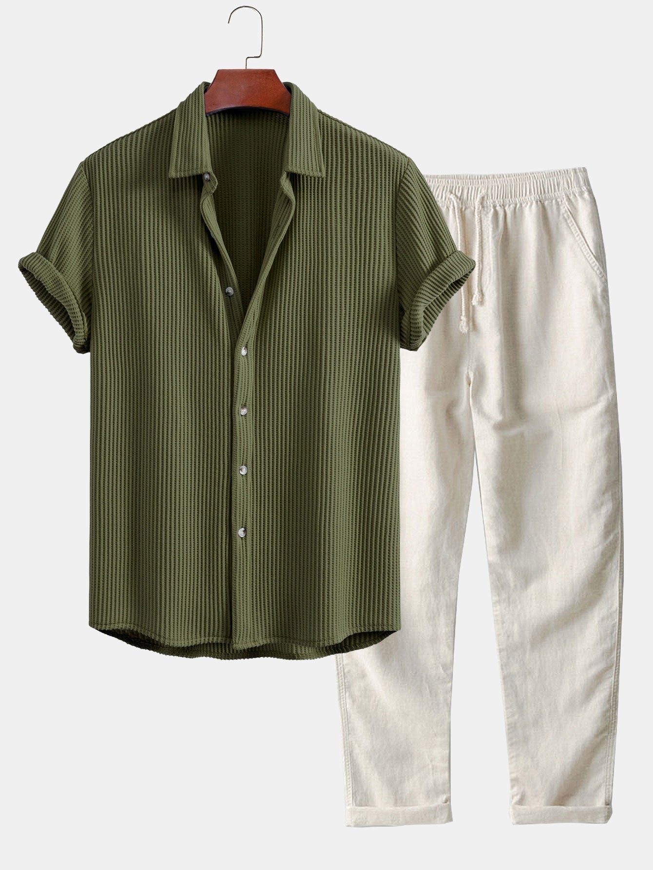 Ensemble Capucine — chemise gaufrée & pantalon en lin à jambe droite