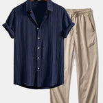 Ensemble — chemise texturée froissée & pantalon texturé froissé à jambe droite
