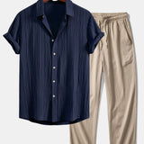 Ensemble — chemise texturée froissée & pantalon texturé froissé à jambe droite
