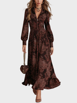 Bernadette | Robe longue à col chemise et manches bouffantes