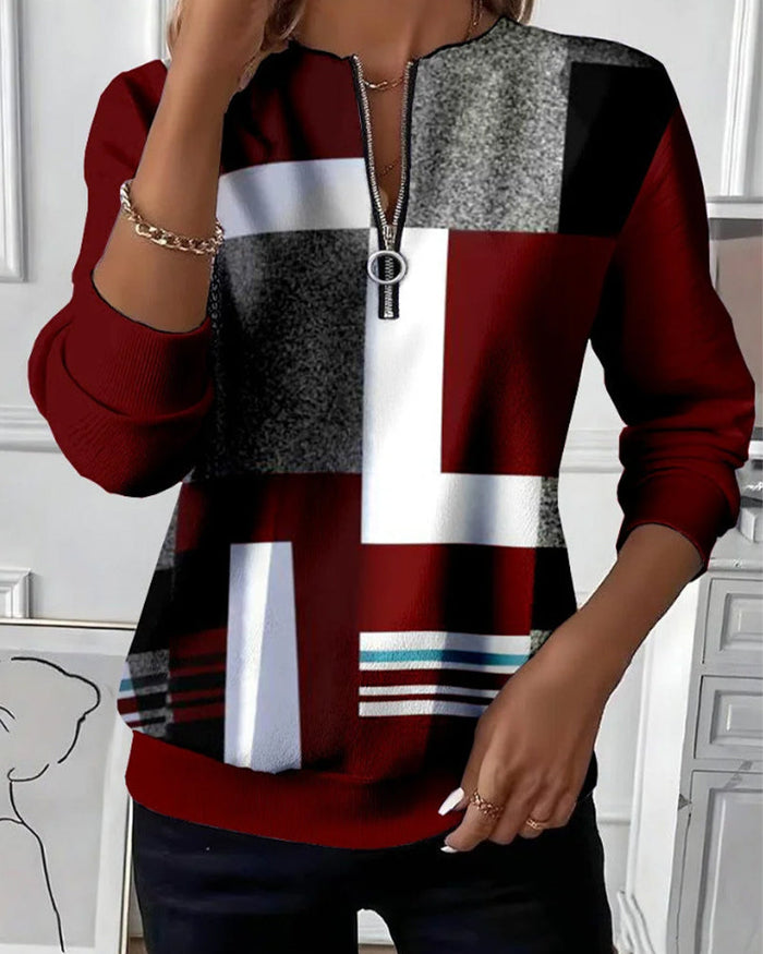 Sandrine | Pull zippé à motif géométrique