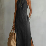 Robe Longue en Jean à Col Montant et Broderie
