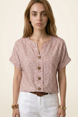 Muriel | Blouse fleurie à col fendu et manches courtes