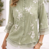 Garance | Blouse brodée de fleurs à manches trois-quarts