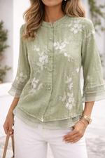 Garance | Blouse brodée de fleurs à manches trois-quarts