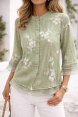 Garance | Blouse brodée de fleurs à manches trois-quarts