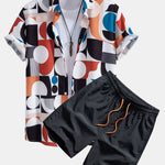 Ensemble — chemise à imprimé géométrique color block & short de bain à cordon